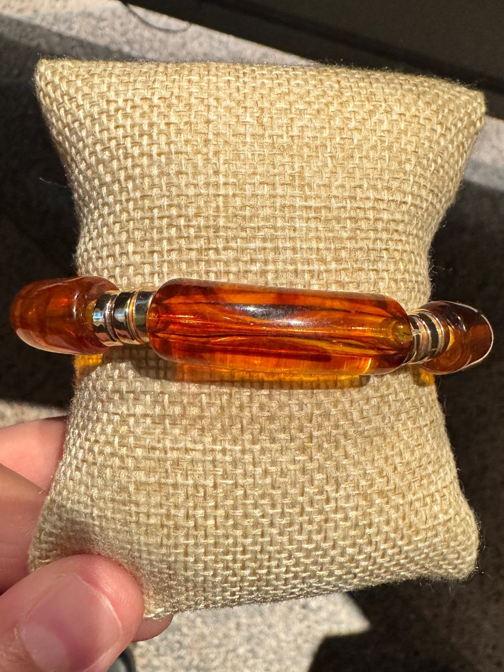 Women's Amber Resin Stretch Bracelet - Orange